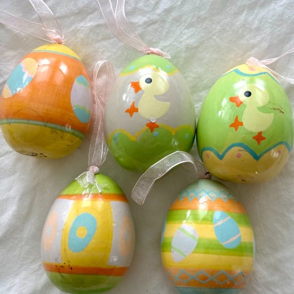 39 Assorted Hanging Easter Egg Ornaments Decorations Pastel Ribbon Spring - Picture 1 of 14
